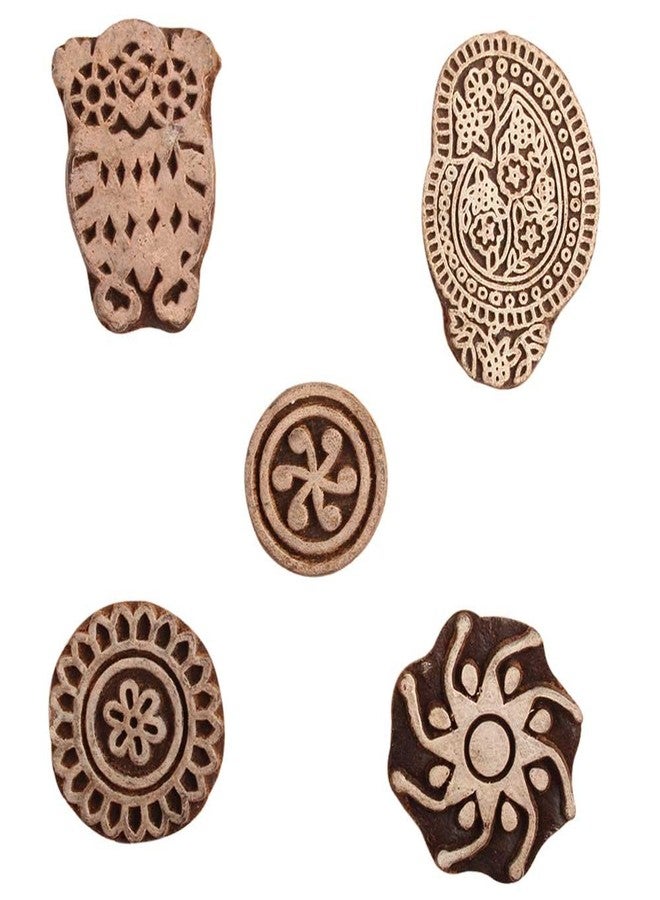 Indian-Shelf Handmade Vocalforlocal Set of 5 New Mix Wooden Printing Block (3.17 cm, Brown) - Image 1